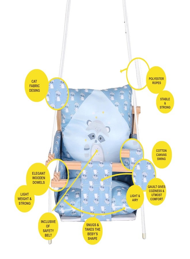 VIXERA Swing for Kids | Baby Swing Hanging Indoor Outdoor | Kids Wooden Swing | Jhula for Baby | Baby Garden Swing | oonjal uyyala unjal Swing for Children | Jhula for Kids with 2 Pillow (Blue Fox) - Image 5